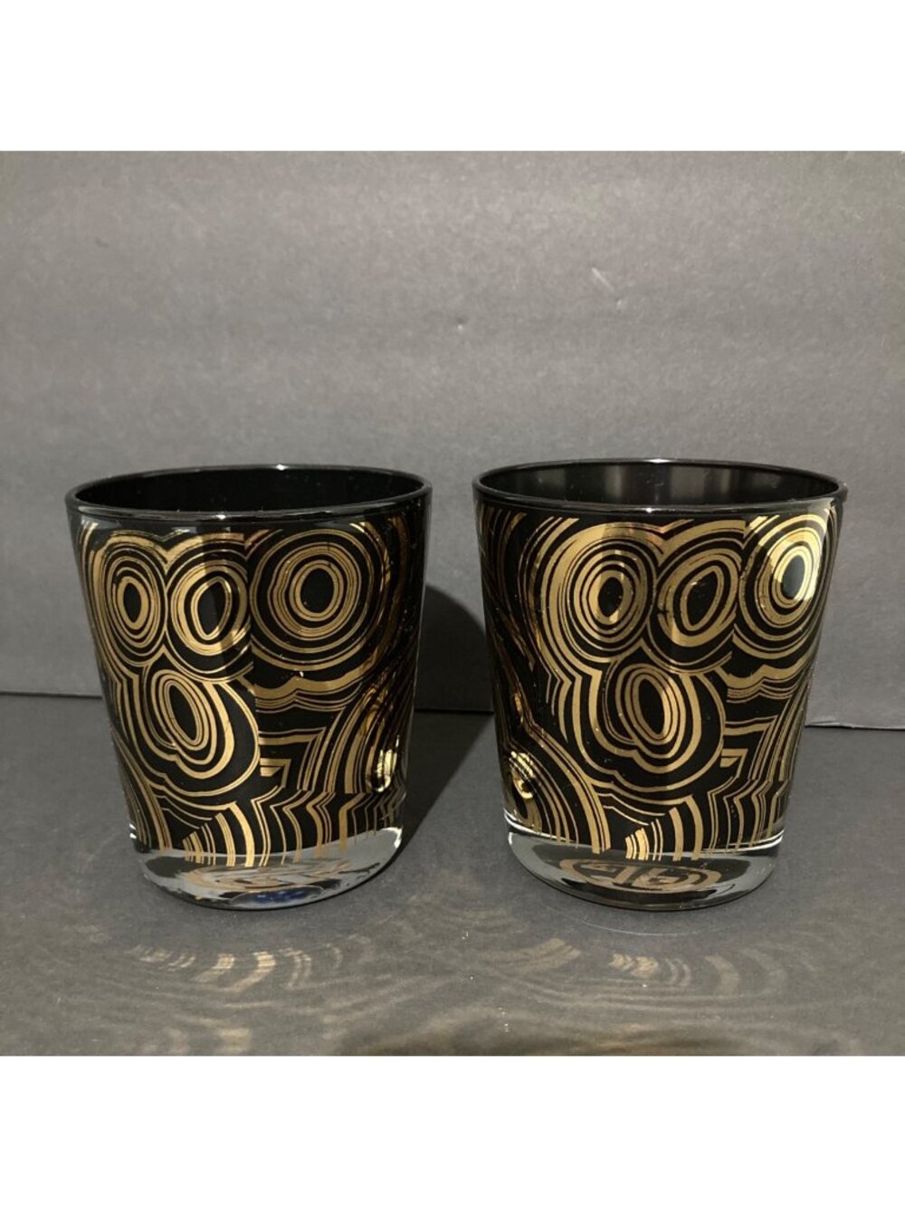 Jonathan Adler Black And Gold Malachite Old Fashioned Glass Set Of 2
